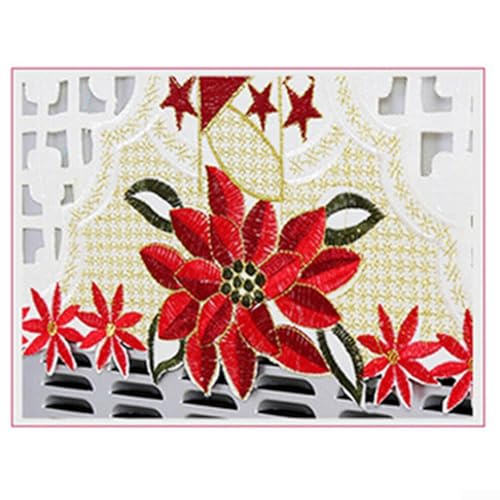 ZAMETTER Weihnachtstischdecke Weihnachten bestickte Tischdecke Vintage Floral Spitze Polyester Esstisch Läufer rechteckig rund Tuch waschbar schmutzabweisend Tischdecke (30 x 45 cm rechteckig) von ZAMETTER