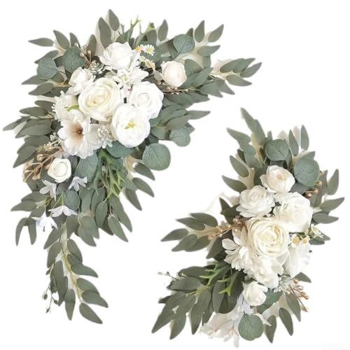 ZAMETTER Weiße Orchidee Stuhllehne Blumen 2 Stück künstliche Pfingstrosen Blume Girlande Set weiße Pfingstrose Floral Swag Arrangement Set mit Nylonbändern für Hochzeit Empfang Bogen Dekor Indoor ZAMETTER Weiße Orchidee Stuhllehne Blumen 2 Stück künstliche Pfingstrosen Blume Girlande Set weiße Pfingstrose Floral Swag Arrangement Set mit Nylonbändern für Hochzeit Empfang Bogen Dekor Indoor von ZAMETTER