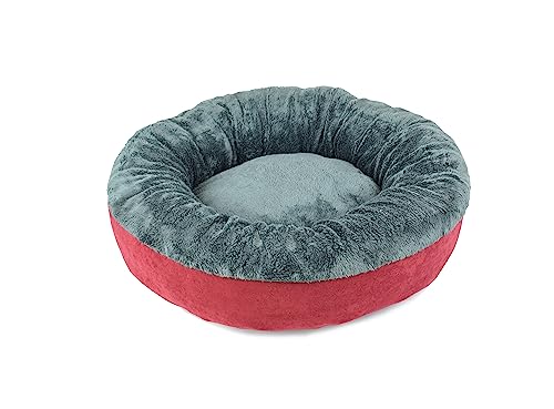Korb rund, Donut, Durchmesser: 50 cm, Plüsch, Grau, Samt Rot von ZAMIBO
