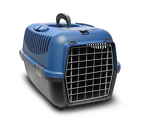 Transportbox, starr, Metalltür, 55 x 36 x 35 cm, Tiere 8 kg, Grau/Blau von ZAMIBO