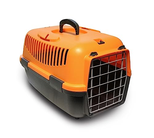 Transportbox Tür Metall 48 x 32 x 32 cm, Tier 6 kg, Grau Orange von ZAMIBO