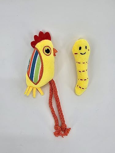 ZAMIBO Katzenspielzeug, 2 Stück, Huhn, 12 x 5,5 cm, Insekt 10 cm, Stoff, Seil, Gelb von ZAMIBO