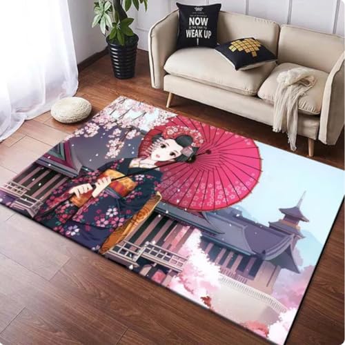 Japanische Schönheit Geisha 3D-Gedruckter Teppich Wohnzimmer Schlafzimmer Bereich Teppich Home Room rutschfeste Yoga Bodenmatte Geburtstagsgeschenk 160x230cm von ZAMOUX