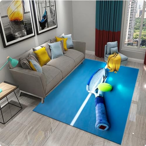ZAMOUX Lustige Sport-Tennis-Teppiche Für Schlafzimmer Wohnzimmer Badezimmer Weiche rutschfeste Saugfähige Matte Kinder Spielen Nachttischteppich 120x160cm von ZAMOUX