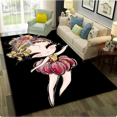 ZAMOUX Netter Ballett-Mädchen-Ballerina-Cartoon-Teppich Für Zuhause Wohnzimmer Schlafzimmer Sofa Fußmatte Dekor Kind rutschfeste Bodenmatte 60x90cm von ZAMOUX