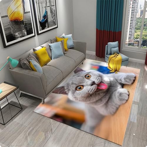 ZAMOUX Niedlicher Katzen-Tiermuster-Teppich Für Wohnzimmer Küche Badezimmer Schlafzimmer Eingangstür rutschfeste Bodenmatte 120x160cm von ZAMOUX