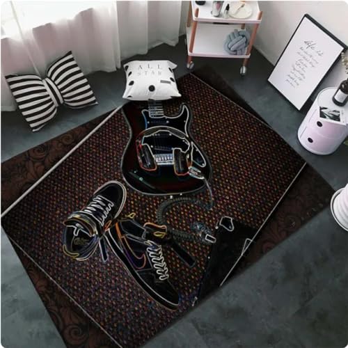 ZAMOUX Teppich Mit Musikgitarren-Muster Für Schlafzimmer Wohnzimmer Küche Teppiche Spielzimmer Heimdekoration rutschfeste Bodenauflage 100x160cm von ZAMOUX