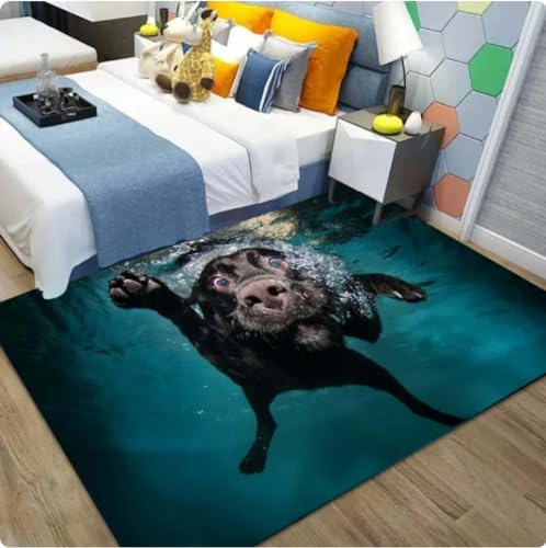 ZAMOUX Unterwasser-Hunde-Welpen-Lustiges Haustier 3D-Gedruckter Teppich Esszimmerbereich Teppich Wohnzimmer Schlafzimmer Sofa Tisch rutschfeste Bodenmatte 160x230cm von ZAMOUX