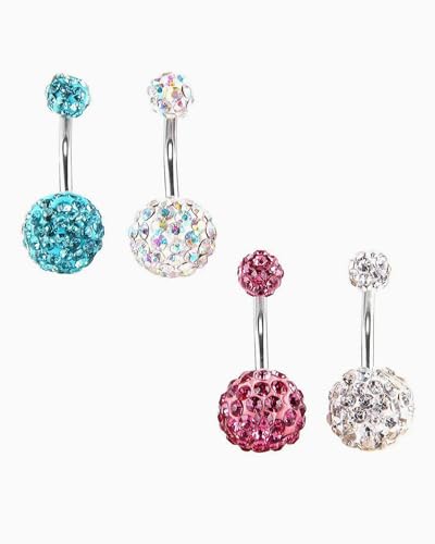 ZAMXHUG 4stk Bauchnabelpiercing Barbell Set,14G Bauchnabelpierc Titan Herz Bananabells Piercing Bauchnabel Lang Kurz Edelstein Kugeln Belly Button Piercing Navel Bars Nabelring Frau Geschenk Schmuck von ZAMXHUG