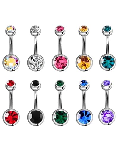 ZAMXHUG Bauchnabelpiercing - 10 pcs Bananabells, Bauchnabel Piercing Set Stahl,mit Zwei Edelsteinen, Edelstahl, Körperschmuck, Piercing, 10 Farben, 1,6 mm x 11 mm von ZAMXHUG