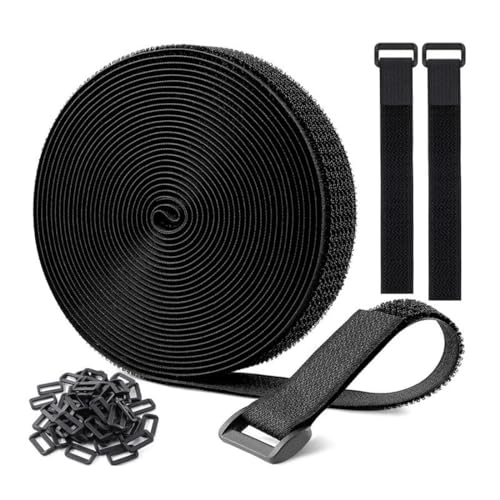 ZAMXHUG Klettband 10m mit 50 Metallschnalle - Frei Zuschneidbar Klettverschluss Band, Wiederverschließbar Klett Kabelbinder zum Organisieren Ihrer Kabel, Schnüre, Schläuche usw(2cm Breit) von ZAMXHUG