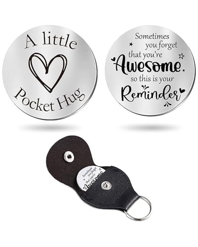 ZAMXHUG Motivierend Tasche Umarmung Glücksbringer - Du Schaffst Das Glücksbringer Edelstahl Doppelseitig Token Inspirierendes Geschenk Rund Glücksmünze mit Tasche von ZAMXHUG