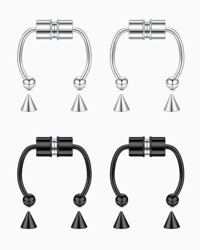 ZAMXHUG 4 Paar 16G Fake Septum - Magnet Nasenpiercing Schwarz Chirurgenstahl Clip Clicker Reifen Nasenring Faux Nicht Durchbohrt von ZAMXHUG
