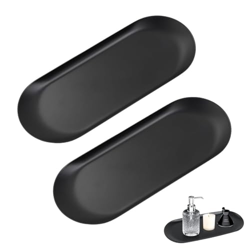 ZAMXHUG Tablett Edelstahl Oval - 2pcs Ovales Tablett Schwarz,Kleines Ovales Tablett Langlebig, Deko Tablett Oval, Kerzentablett Oval, Serviertablett für Dessert Kosmetik Schmuck Kerzen (Schwarz) von ZAMXHUG