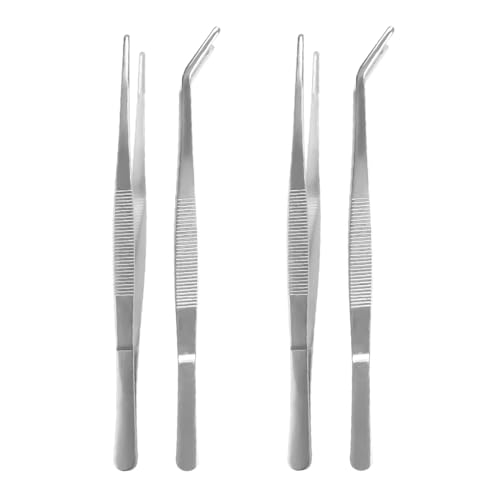 ZAMXHUG pinzette lang - 2 pcs 20 cm Gebogene Pinzette Stumpfe Pinzette Edelstahl Profi rutschfest Lang Gerade Pinzette 2 Stück Abgewinkelte Pinzetten für Korallen Basteln Pflanzentriebe Reparieren von ZAMXHUG