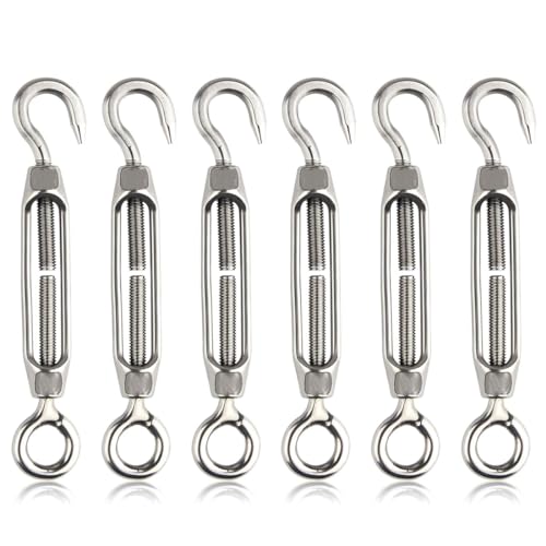 ZAMXHUG spannschloss - 6Pcs,spannschloss Edelstahl, Spannschloss-Drahtspanner 304 Haken und Ösenverstellbares Spannschloss M4 Edelstahlspanner-Set für hohe Beanspruchung von ZAMXHUG