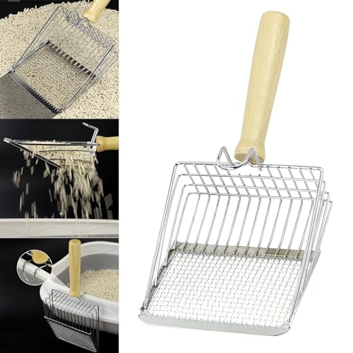 ZANGWAGRU Gartensieb Katzenschaufel, Sandsieb Sift Behälter Hühnerstall, Getdoublerich Gartensiebschaufel Aus Edelstahl, Mit Ergonomischem Für Erde, Kompost Und Blumenerde, Gartensiebwerkzeug von ZANGWAGRU