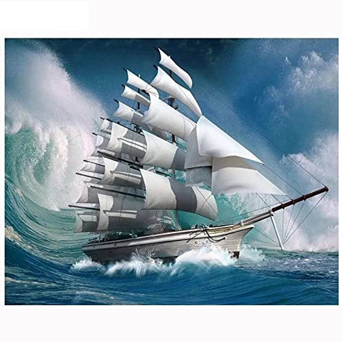 Diamond Painting,DIY 5D Diamant Painting Bilder für Kinder Erwachsene,Strass Stickerei Kreuzstich Craft Diamant Malerei Kits Mosaikherstellung,für Home Wand Décor Segeln Das Meer Round drill,80x120cm von ZANHOG