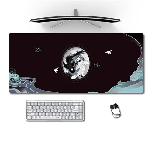 Gaming Mauspads Schwarz Weißer Koi Großes Mousepad 800x400x3mm XXL Mauspad Schreibtisch Protector Matte mit Anti-Rutsch Basis mit Genähten Rändernfür für Gaming Büro Zuhause von ZANHOG