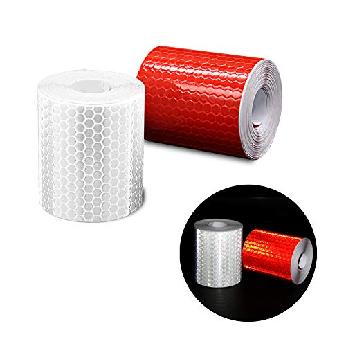 2 Stück 3 m x 50 mm reflektierendes Klebeband, hohe Intensität, prismatisch, wasserdicht, reflektierend, Vinyl-Rolle, selbstklebendes Sicherheits-Markierungsband (rot und weiß) von ZANPOON