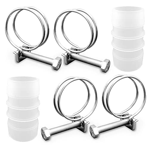 ZANPOON Doppeldraht-Schlauchschellen mit 2 Inline-Teichschlauchverbinder-Verbindungsstücken, verstellbare Schlauchschellen aus 304 Edelstahl, geeignet für Haus und Industrie (32 mm) von ZANPOON