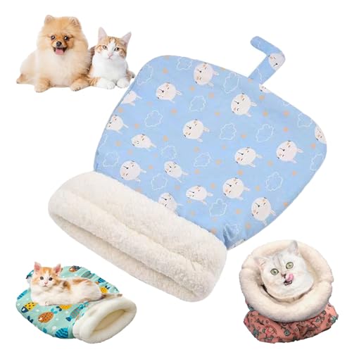 Cozy Pet Nest for Cats and Dogs, Cat Sleeping Bag for Indoor Cats, Soft Cat Dog Sleeping Bag, Kitten & Small Dog Cave, Calming Warm for All Seasons (Blue, M) von ZANWANXIN
