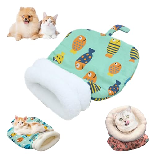 Cozy Pet Nest for Cats and Dogs, Cat Sleeping Bag for Indoor Cats, Soft Cat Dog Sleeping Bag, Kitten & Small Dog Cave, Calming Warm for All Seasons (Green, L) von ZANWANXIN
