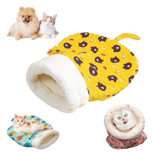 Cozy Pet Nest for Cats and Dogs, Cat Sleeping Bag for Indoor Cats, Soft Cat Dog Sleeping Bag, Kitten & Small Dog Cave, Calming Warm for All Seasons (Yellow, L) von ZANWANXIN