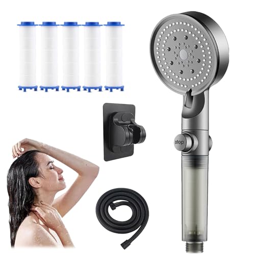 Hydroboost High Pressure 5 - Mode Filtered Shower Head, Powerful Shower Heads High Pressure, Filtered Shower Head with Handheld for Hard Water, Built-In Power Wash for Hard Water (Gray) von ZANWANXIN