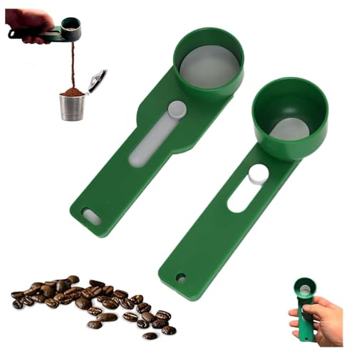 Multi Purpose Scoop with Built in Funnel, Scoop with Built in Funnel, Mess Free Measuring Funneler Sliding Spoon, For Ground Coffee, Protein Powder, Tea (Green) von ZANWANXIN