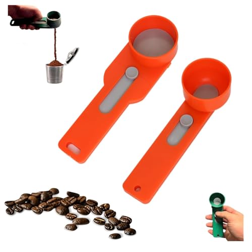 Multi Purpose Scoop with Built in Funnel, Scoop with Built in Funnel, Mess Free Measuring Funneler Sliding Spoon, For Ground Coffee, Protein Powder, Tea (Orange) von ZANWANXIN