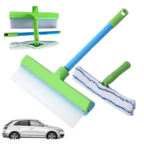 Recyclable Silicone Window Squeegee Kit, Window Cleaning Kits, Windows Squeegee Cleaner, Rotatable Rubber Squeegees and Microfiber Scrubber for Shower Glass Mirror Door Car (Green) von ZANWANXIN