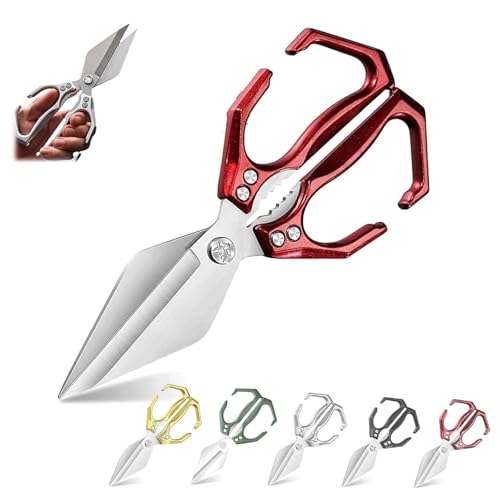 Seattleget Multifunctional Heavy-Duty Kitchen Shears, Heavy Duty Kitchen Shears, 2 in 1 Japanese Kitchen Scissors for Cutting Meat, Cutting Vegetables, Opening Walnuts (Red) von ZANWANXIN