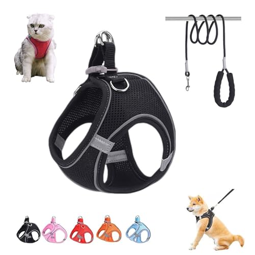 Stimulicat Cat Harness, Stimuli Cat Harness, Cat Leash and Harness, Harness Adjustable Soft Mesh Vest, No Pull Escape Proof Easy to Wear Reflective Pet Harnes with Traction Rope (Black, XXS) von ZANWANXIN