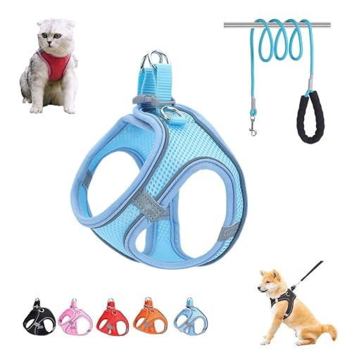 Stimulicat Cat Harness, Stimuli Cat Harness, Cat Leash and Harness, Harness Adjustable Soft Mesh Vest, No Pull Escape Proof Easy to Wear Reflective Pet Harnes with Traction Rope (Blue, XS) von ZANWANXIN