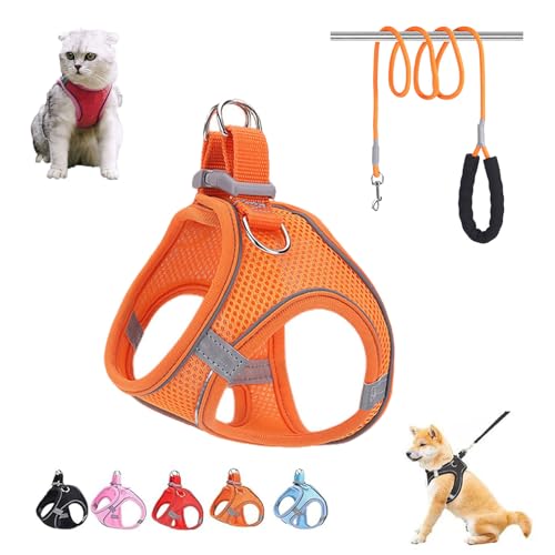 Stimulicat Cat Harness, Stimuli Cat Harness, Cat Leash and Harness, Harness Adjustable Soft Mesh Vest, No Pull Escape Proof Easy to Wear Reflective Pet Harnes with Traction Rope (Orange, XXXS) von ZANWANXIN