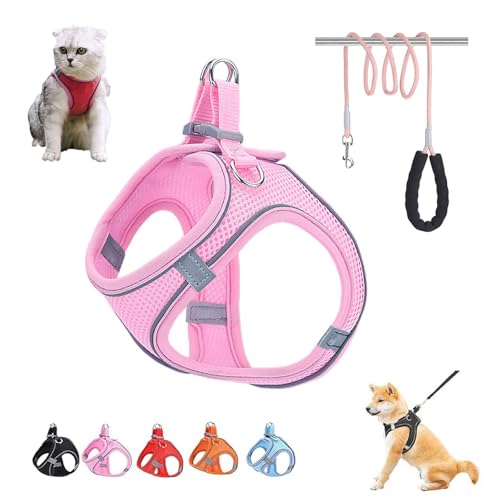 Stimulicat Cat Harness, Stimuli Cat Harness, Cat Leash and Harness, Harness Adjustable Soft Mesh Vest, No Pull Escape Proof Easy to Wear Reflective Pet Harnes with Traction Rope (Pink, XXS) von ZANWANXIN