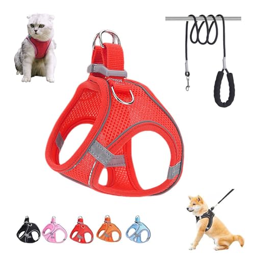 Stimulicat Cat Harness, Stimuli Cat Harness, Cat Leash and Harness, Harness Adjustable Soft Mesh Vest, No Pull Escape Proof Easy to Wear Reflective Pet Harnes with Traction Rope (Red, XS) von ZANWANXIN