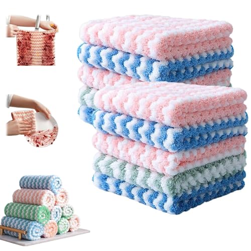 ZANWANXIN Coral Fleece Striped Rag Cleaning Dish Cloth, Microfiber Cleaning Cloth, Striped Absorbent Coral Fleece Cloth, Super Soft Absorbent Dish Towels Rags Cloths for Kitchen (10pcs) von ZANWANXIN