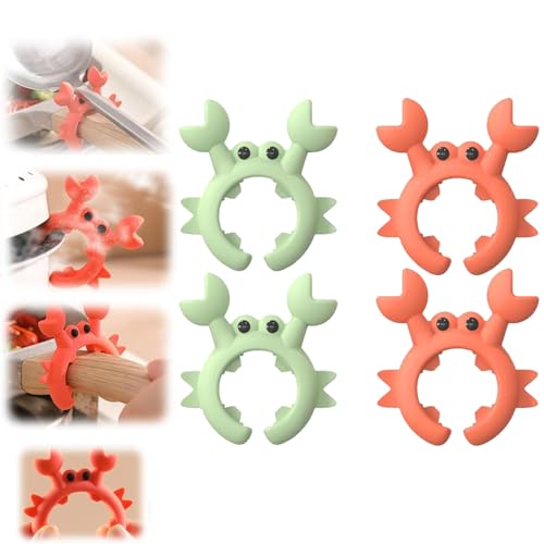 ZANWANXIN Creative Crab Shaped Spatula Rack, Crab Spoon Holder, Universal Crab Silicone Spatula Holder Anti-overflow Clip, Anti Scalding and Overflow Kitchen Gadgets (2pcs-Green+2pcs-Red) von ZANWANXIN