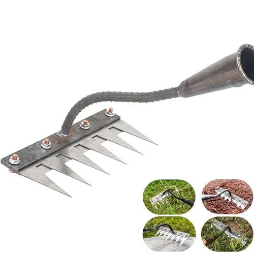 ZANWANXIN Iron Rake 2.0,Ironrake The Heavy-Duty Iron Weeding Rake,Irons Rakes for Gardening and Weeding, for Backyard Garden Lawn Loosening and Dethatching (6 Teeth) von ZANWANXIN