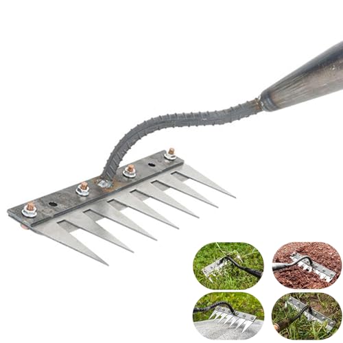 ZANWANXIN Iron Rake 2.0,Ironrake The Heavy-Duty Iron Weeding Rake,Irons Rakes for Gardening and Weeding, for Backyard Garden Lawn Loosening and Dethatching (7 Teeth) von ZANWANXIN