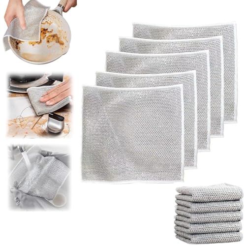 ZANWANXIN Metallic Cleaning Cloth, Metallic Fiber Cleaning Cloth, Multipurpose Wire Dishwashing Rags, Metal Cloth for Cleaning Pots and Pans, Wet and Dry (5Pcs) von ZANWANXIN