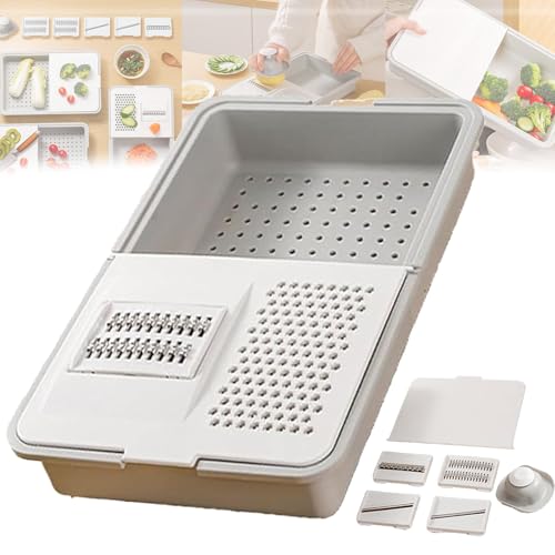 ZANWANXIN Multi-functional Grater & Drainer Cutting Board, 6 in 1 Multi-functional Grater & Drainer Cutting Board, Chopping Board Built in Grater Drainer (1pcs) von ZANWANXIN