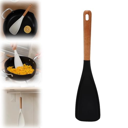 ZANWANXIN Multifunction Spatula Cooking Spoons, 2025 New Silicone Cooking Utensils for Kitchen, Matte Multifunction Spatula Spoon for Nonstick Cookwares with Wood Handle Spoon (Black) von ZANWANXIN