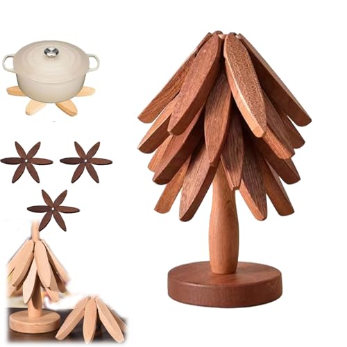 ZANWANXIN Wooden Tree Coaster, Tree Shape Trivet Set, Wood Collapsible Hot Pad Trivet Tree, Wooden Placemats for Serving Hot Dishes (Walnut Color - Three Insulation Pads) von ZANWANXIN