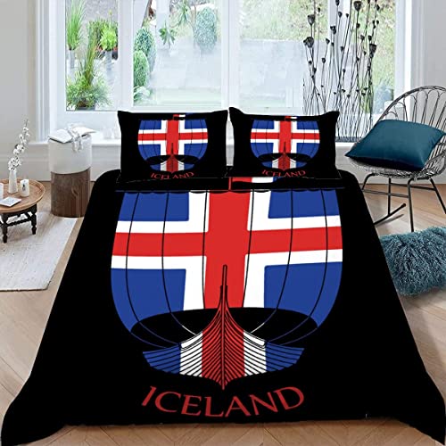 Bettbezug 155x220 Wikinger,Schlachtschiff Bettwäsche-Sets 3d Digitaldruck Island,Flagge Bettwäsche quilt cover Weiche kuschelig,Bettbezüge mit Reißverschluss,Bettwäsche-Sets mit 2 Kissenbezüge 80x80cm von ZAPORA