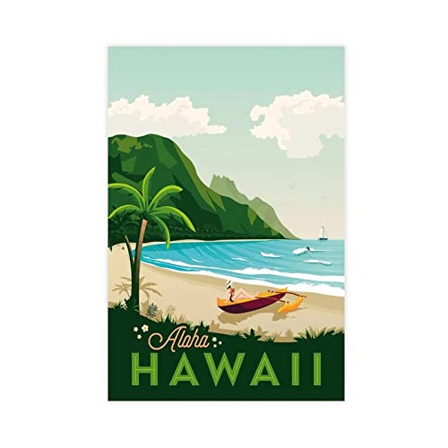 ZAPORA Hawaii-Vintage-Reiseposter auf Leinwand, Poster, Wandkunst, Dekordruck, Bild, Gemälde für Wohnzimmer, Schlafzimmer, Dekoration, ungerahmt, 40 x 60 cm von ZAPORA
