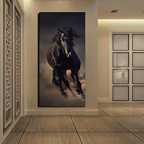 ZAPVI 3d Türtapete Selbstklebend schwarzes Pferd Türposter Fototapete, Schlafzimmer Wohnzimmertür Aufzug Tür Aufkleber B77 x H200cm von ZAPVI