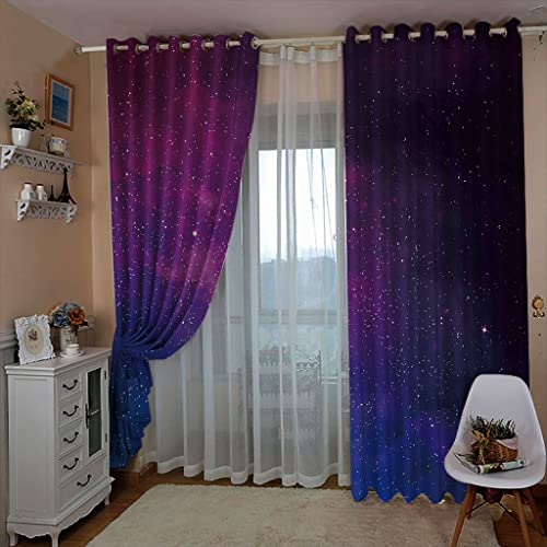 ZAPVI Fenster Vorhang Schlaufen-Vorhang Lila & Sternenhimmel Dekorative Gardine Schlaufenschal Fenster-Schal 2er Set Größe:2 x B168 x H229cm von ZAPVI
